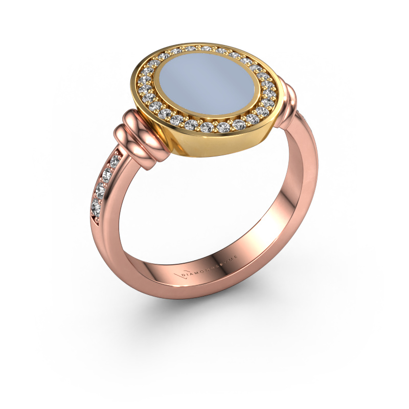 Image of Signet ring Bailey 585 rose gold Light blue sardonyx 10x8 mm