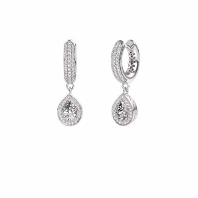 Boucles D'oreilles Créoles Or Blanc 585 (14k) Avec Diamants 0.20 Carats - Neuf Avec étiquettes, Fabriqué En Allemagne