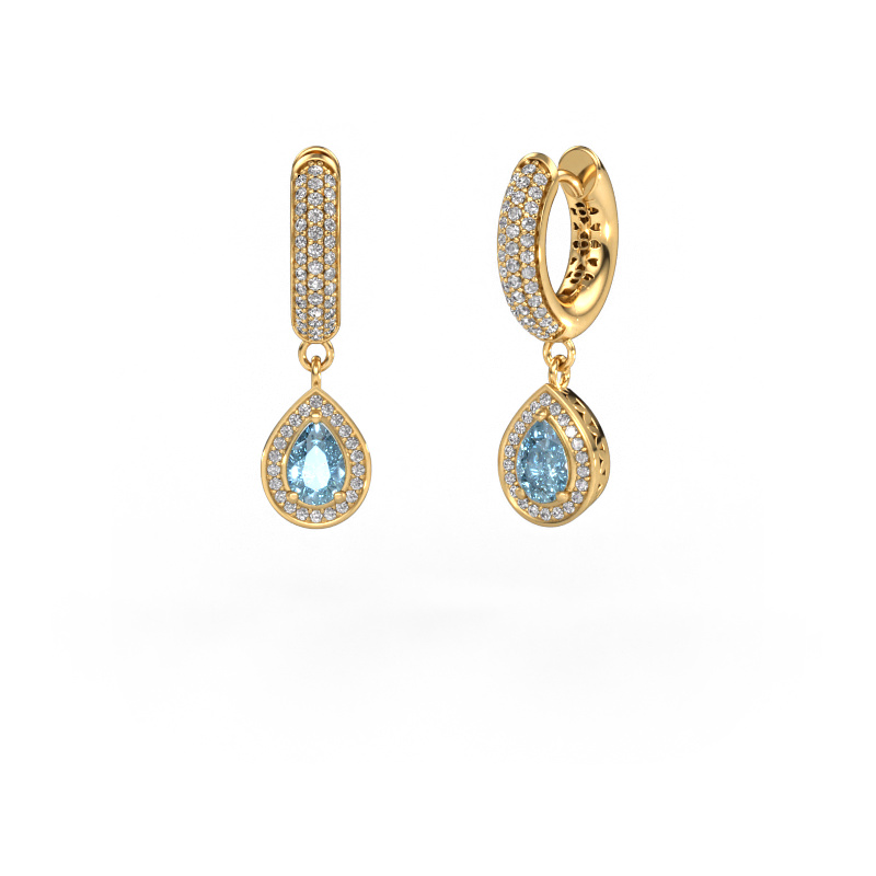 Image of Drop earrings Barbar 2 585 gold Blue lab grown diamond 6x4 mm