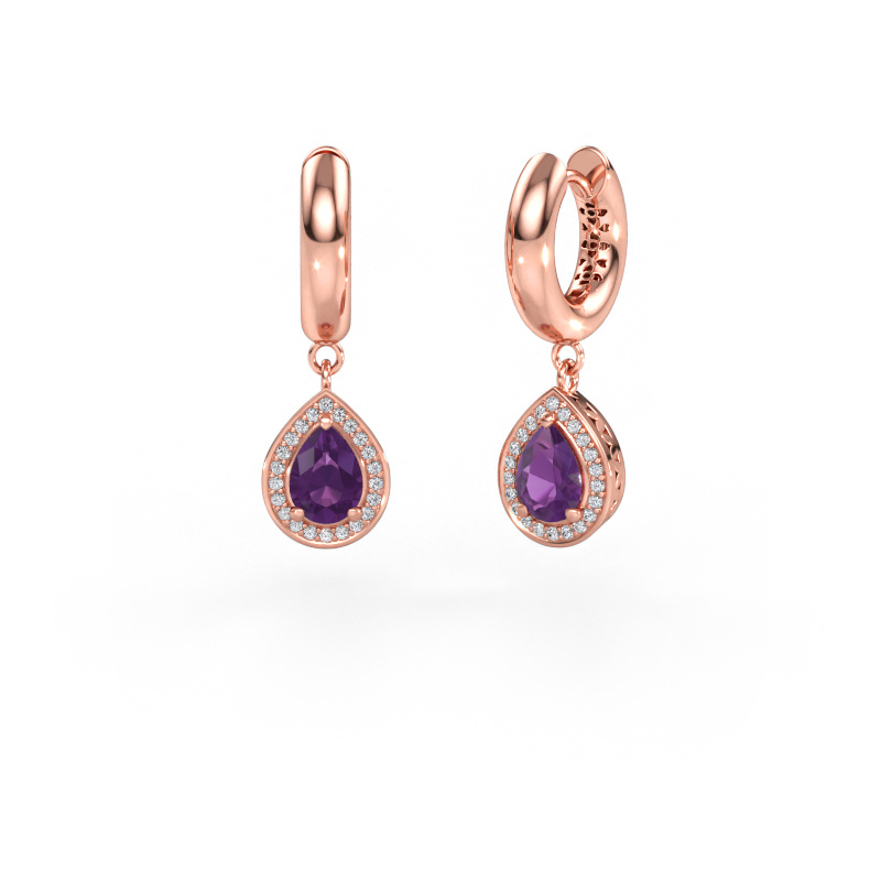 Image of Drop earrings Barbar 1 585 rose gold Amethyst 7x5 mm