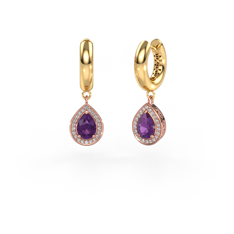 Image of Drop earrings Barbar 1 585 rose gold Amethyst 7x5 mm