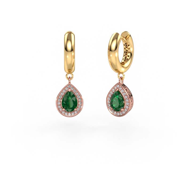 Image of Drop earrings Barbar 1 585 rose gold Emerald 7x5 mm