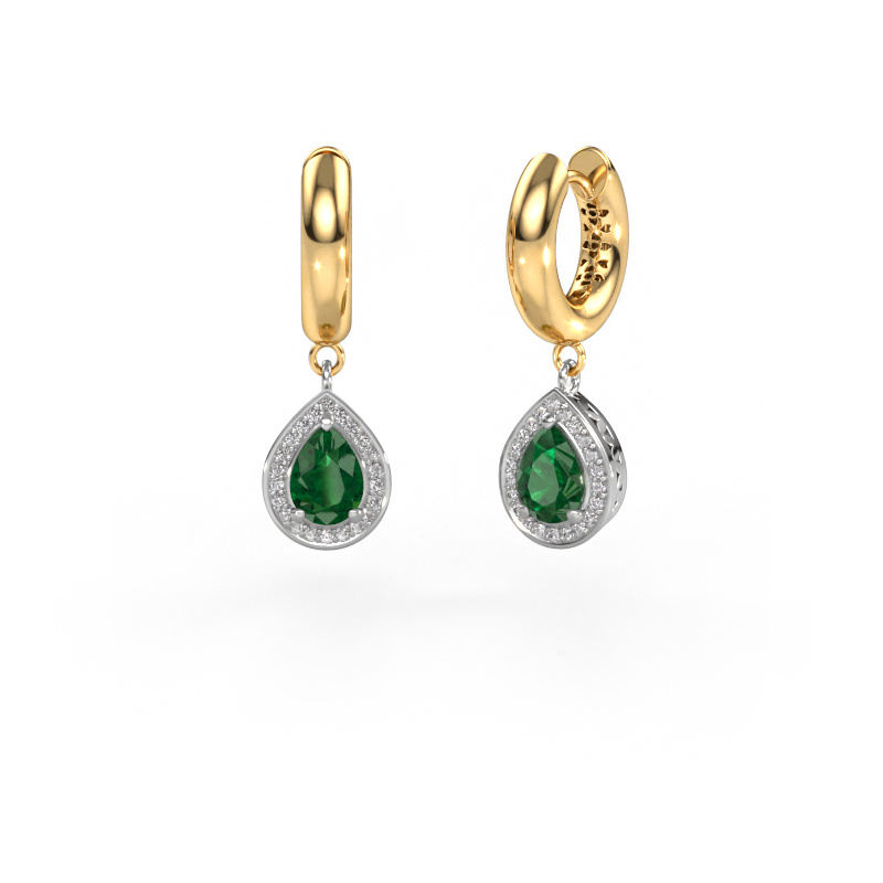 Image of Drop earrings Barbar 1 585 white gold Emerald 7x5 mm