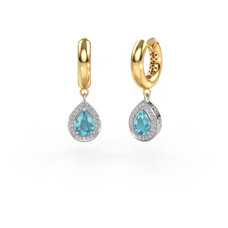 Image of Drop earrings Barbar 1 585 white gold Blue topaz 7x5 mm
