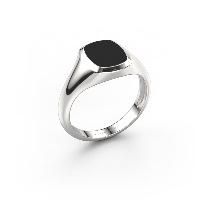 Afbeelding van Pink ring Benjamin 1 Light 950 platina Zwarte emaille 10x8 mm