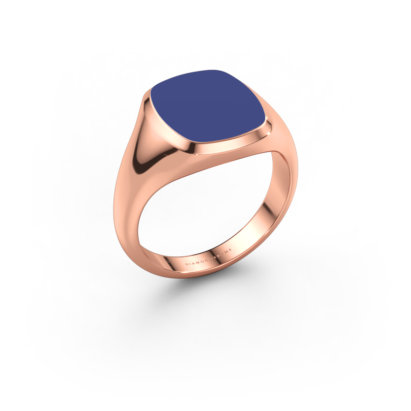 Afbeelding van Zegelring Benjamin 2 585 rosé goud Blauwe emaille 13x11 mm