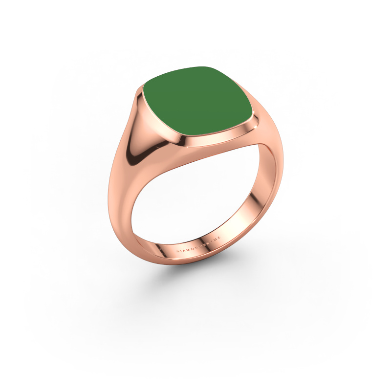 Afbeelding van Zegelring Benjamin 2 585 rosé goud Groene emaille 13x11 mm