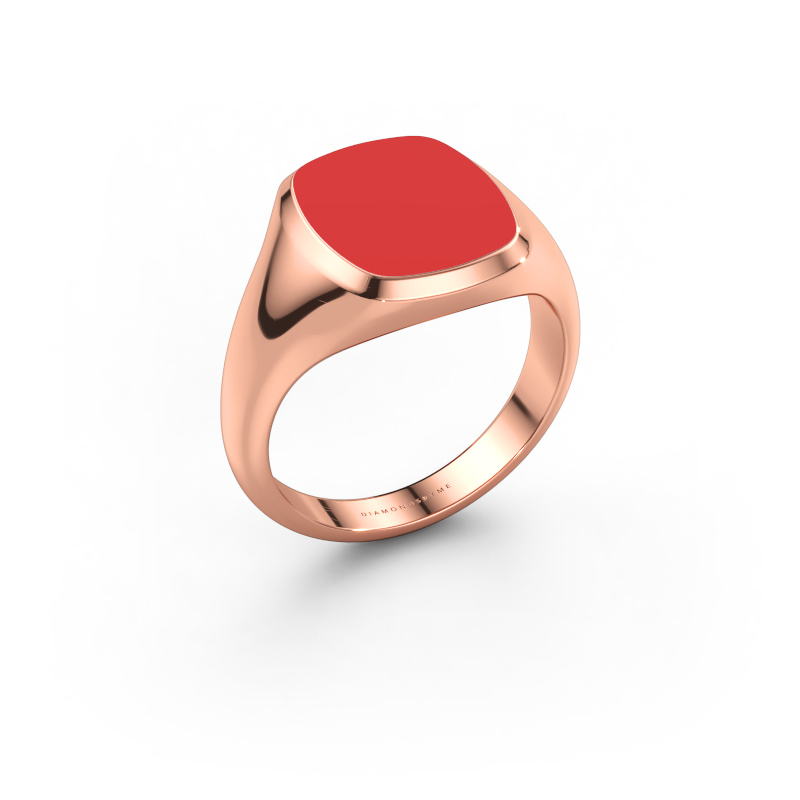 Afbeelding van Zegelring Benjamin 2 585 rosé goud Rode emaille 13x11 mm