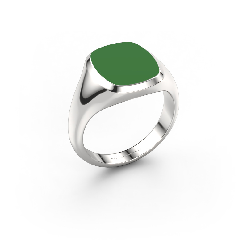 Bild von Siegelring Benjamin 2 585 Weißgold Grüne Emaille 13x11 mm