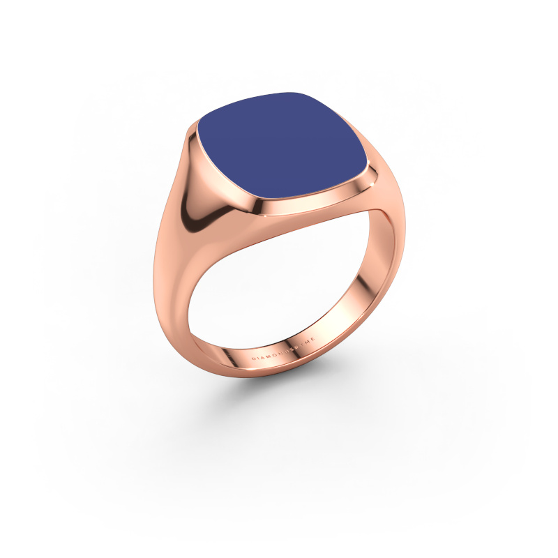 Afbeelding van Zegelring Benjamin 3 585 rosé goud Blauwe emaille 14x12 mm