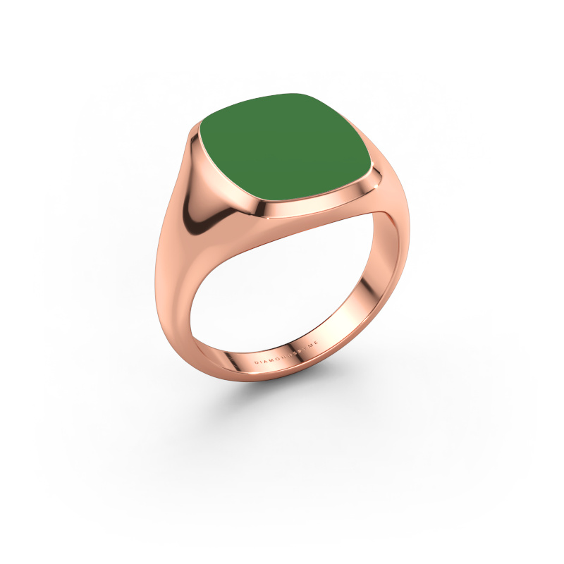 Afbeelding van Zegelring Benjamin 3 585 rosé goud Groene emaille 14x12 mm