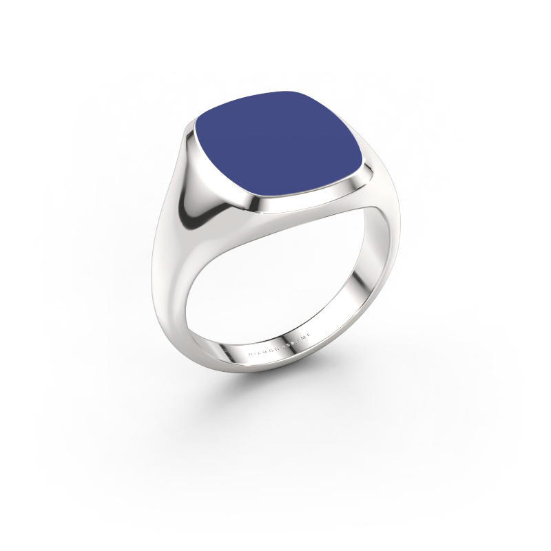 Afbeelding van Zegelring Benjamin 3 585 witgoud Blauwe emaille 14x12 mm