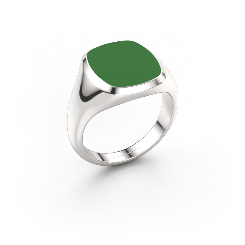 Afbeelding van Zegelring Benjamin 3 585 witgoud Groene emaille 14x12 mm