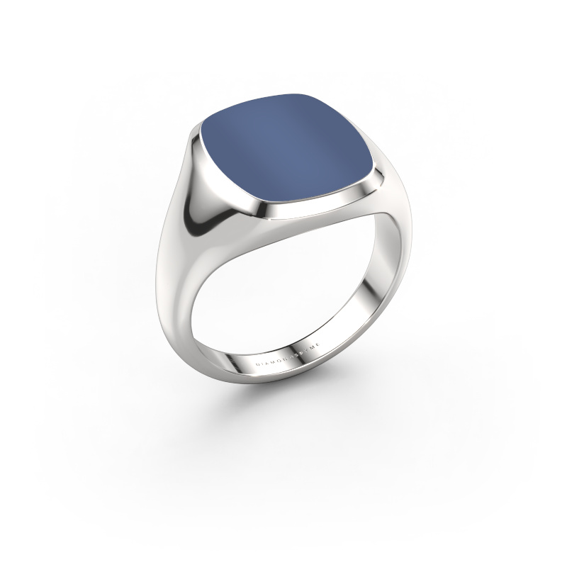 Image de Chevalière Benjamin 3 585 or blanc Nicolo bleue 14x12 mm