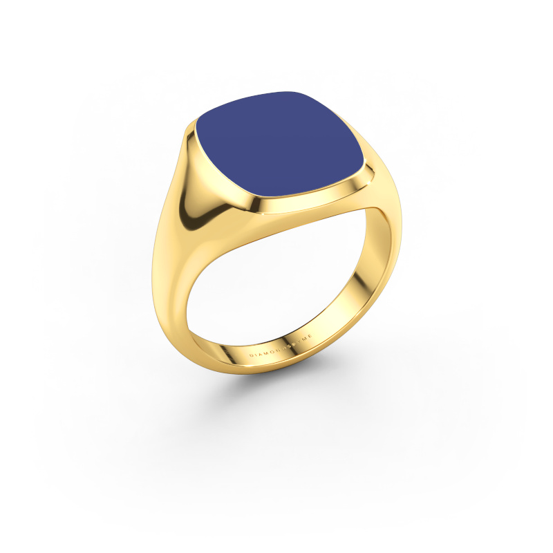 Afbeelding van Zegelring Benjamin 3 585 goud Blauwe emaille 14x12 mm