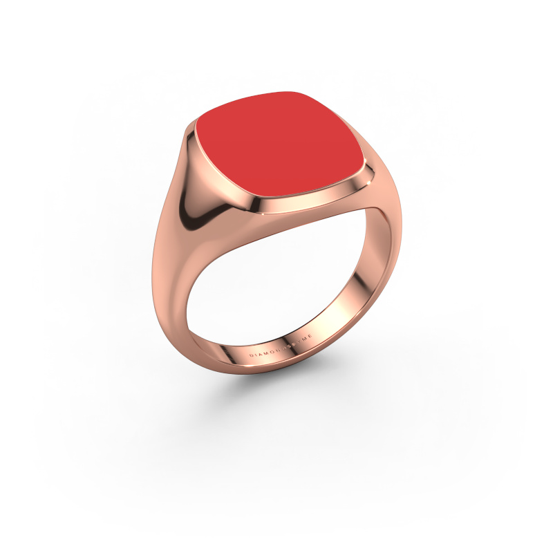 Afbeelding van Zegelring Benjamin 3 585 rosé goud Rode emaille 14x12 mm