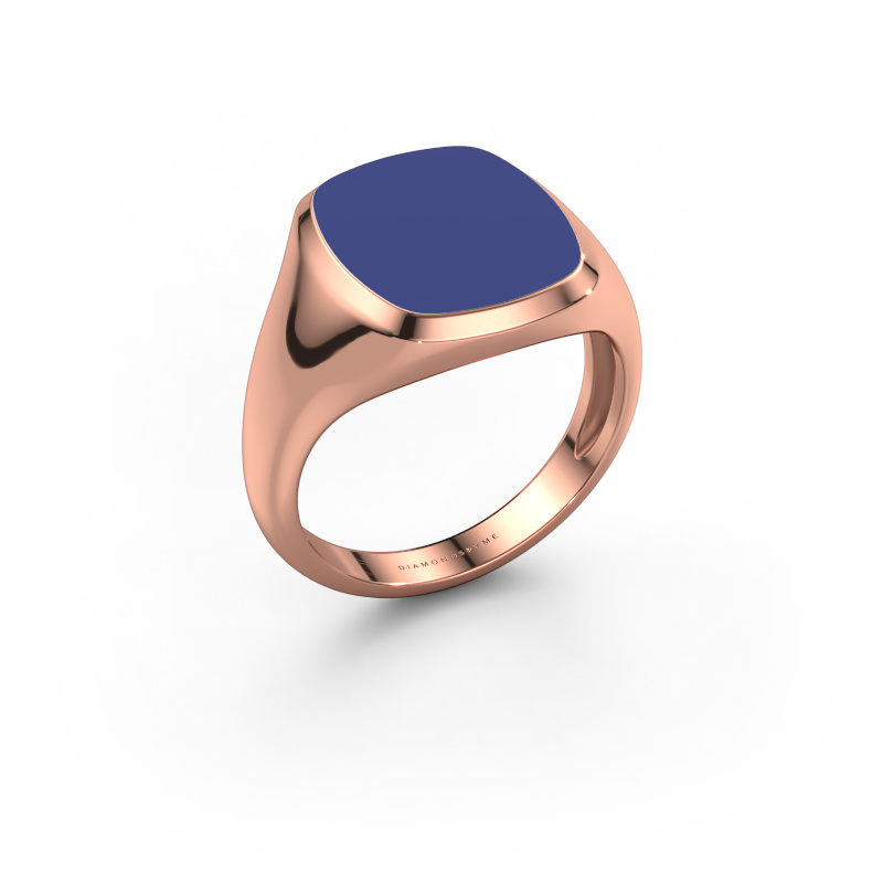 Afbeelding van Zegelring Benjamin 3 Light 585 rosé goud Blauwe emaille 14x12 mm