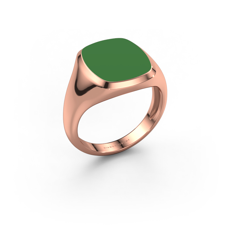 Image of Signet ring Benjamin 3 Light 585 rose gold Green enamel 14x12 mm
