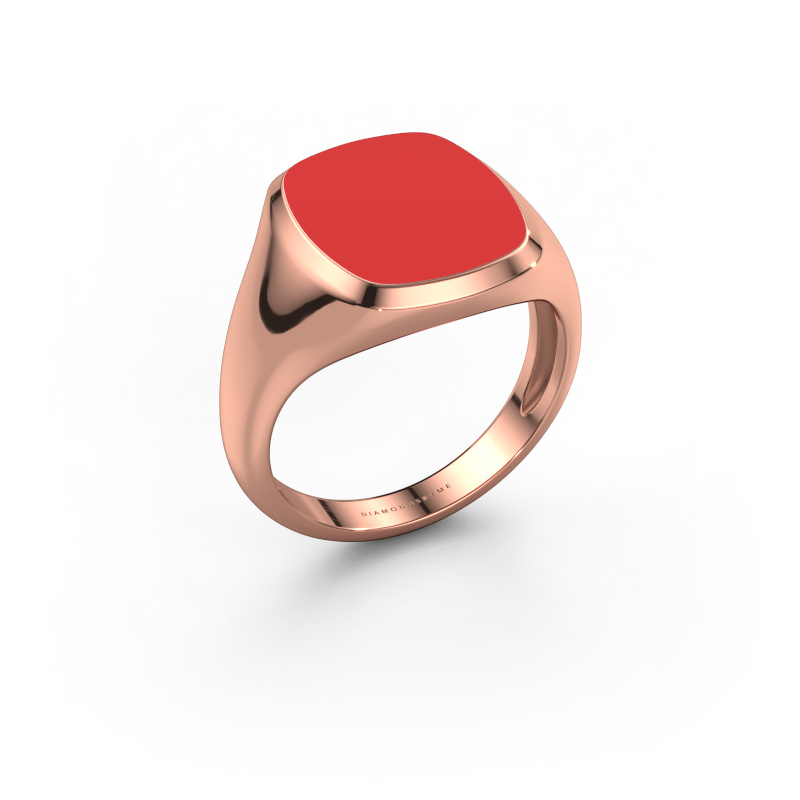 Afbeelding van Zegelring Benjamin 3 Light 585 rosé goud Rode emaille 14x12 mm