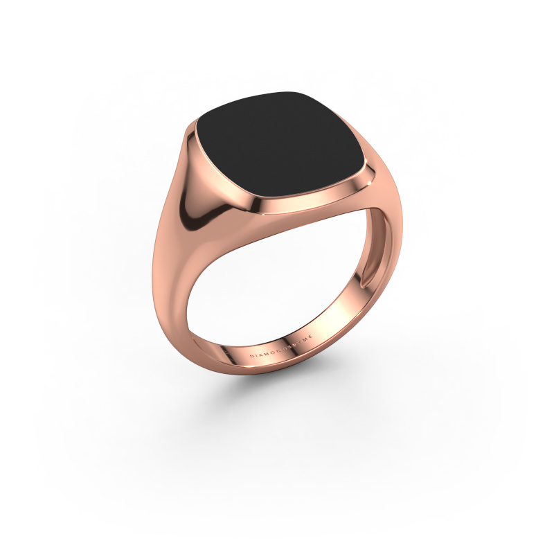 Afbeelding van Zegelring Benjamin 3 Light 585 rosé goud Zwarte emaille 14x12 mm