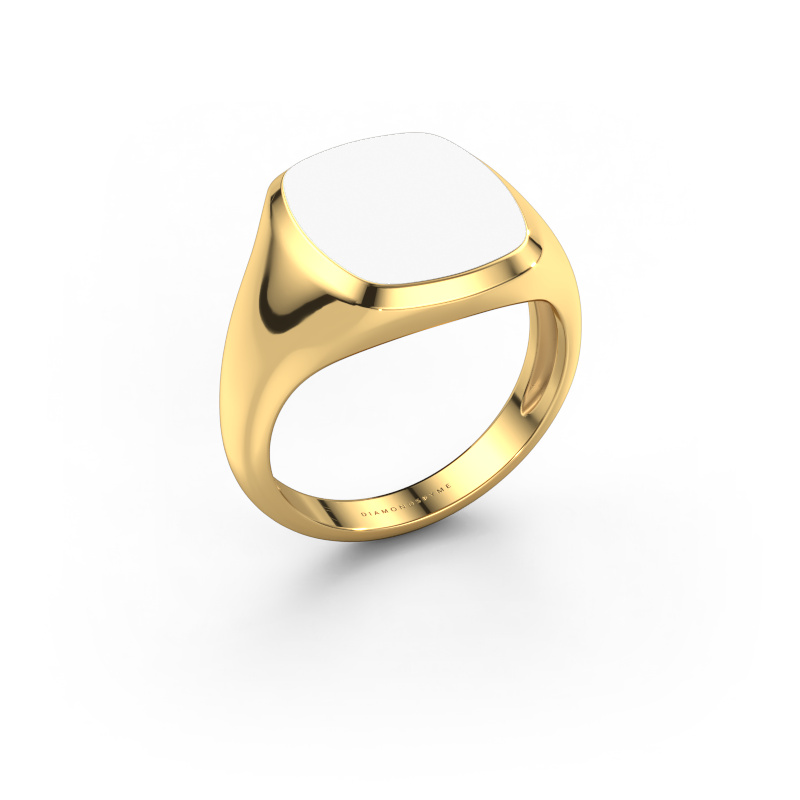 Afbeelding van Zegelring Benjamin 3 Light 585 goud Witte emaille 14x12 mm
