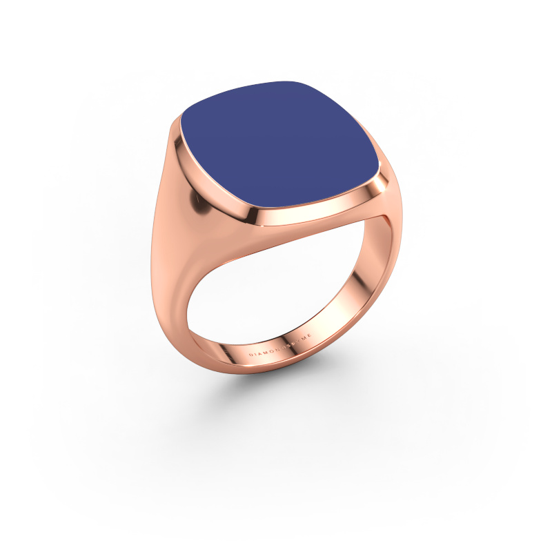 Afbeelding van Zegelring Benjamin 4 585 rosé goud Blauwe emaille 17x14 mm