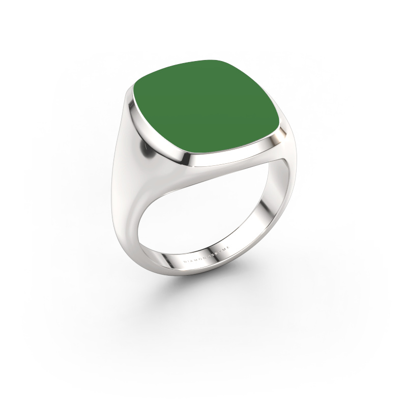 Afbeelding van Zegelring Benjamin 4 585 witgoud Groene emaille 17x14 mm