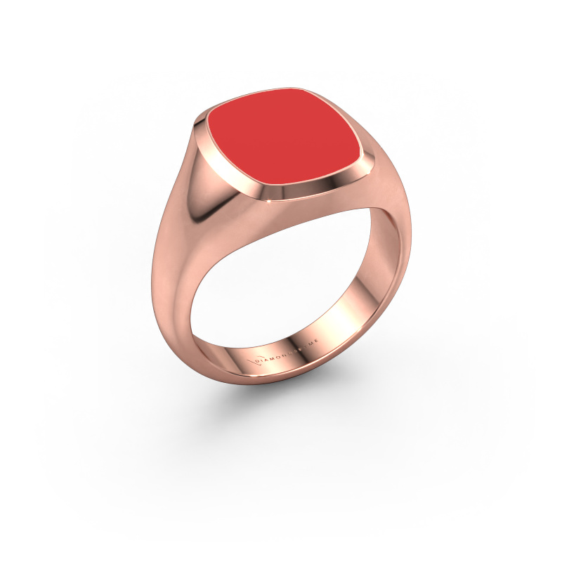 Image of Signet ring Benjamin 2 585 rose gold Red enamel 13x11 mm