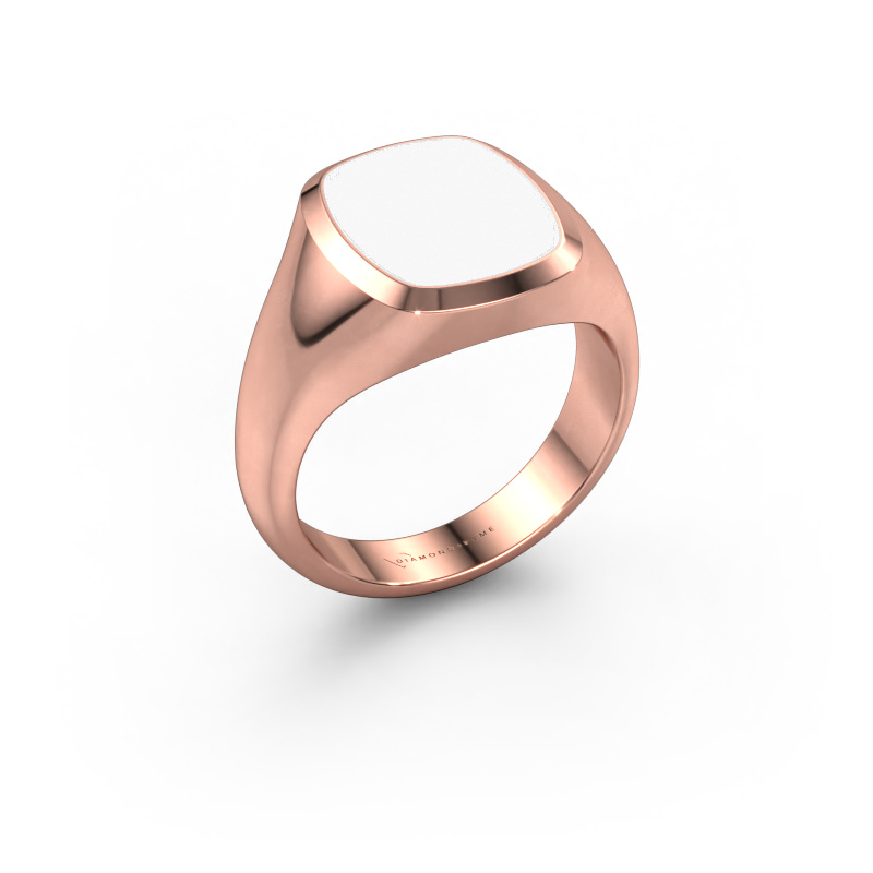 Image of Signet ring Benjamin 2 585 rose gold White enamel 13x11 mm