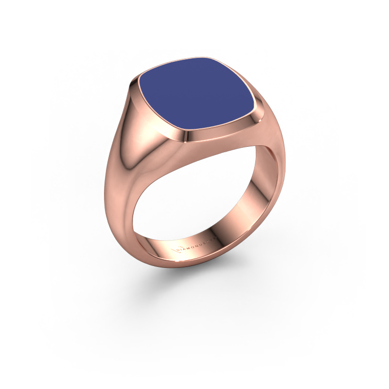 Image of Signet ring Benjamin 3 585 rose gold Blue enamel 14x12 mm