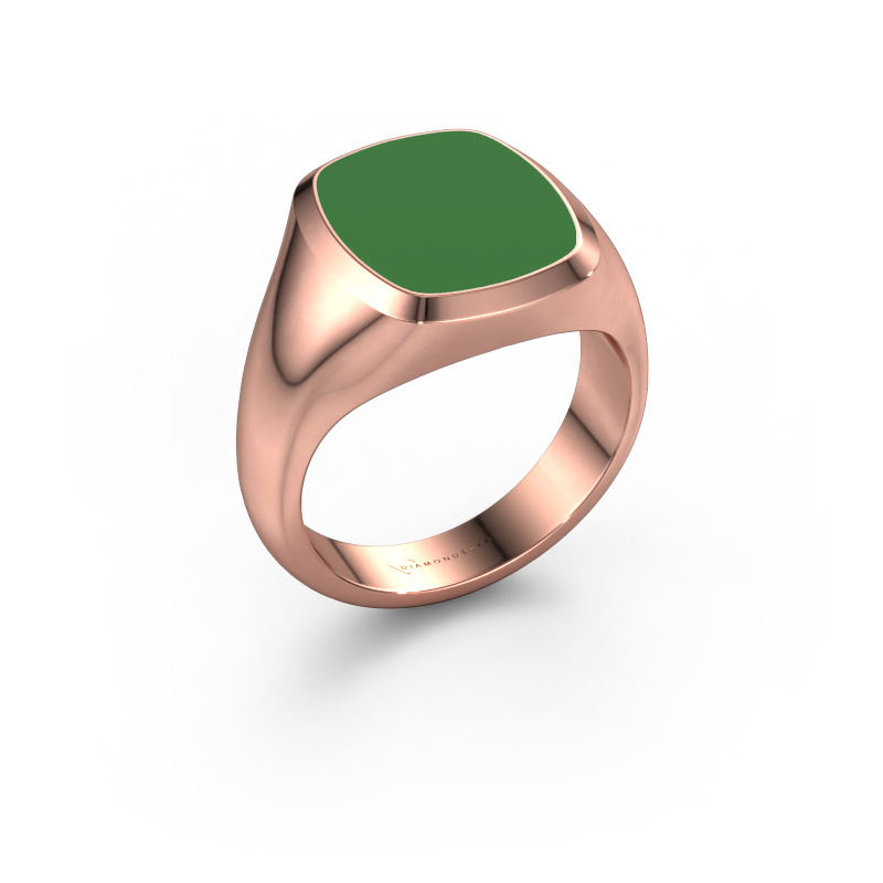 Afbeelding van Zegelring Benjamin 3 585 rosé goud Groene emaille 14x12 mm