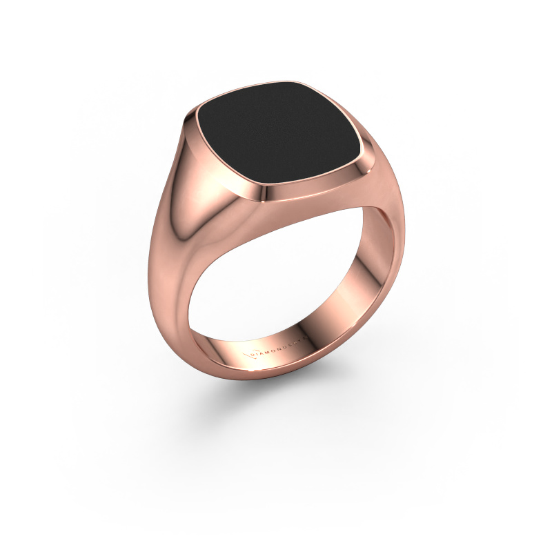 Image of Signet ring Benjamin 3 585 rose gold Black enamel 14x12 mm