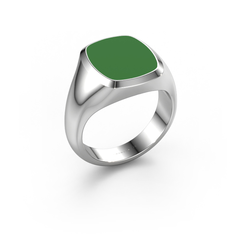 Image de Chevalière Benjamin 3 585 or blanc émail vert 14x12 mm