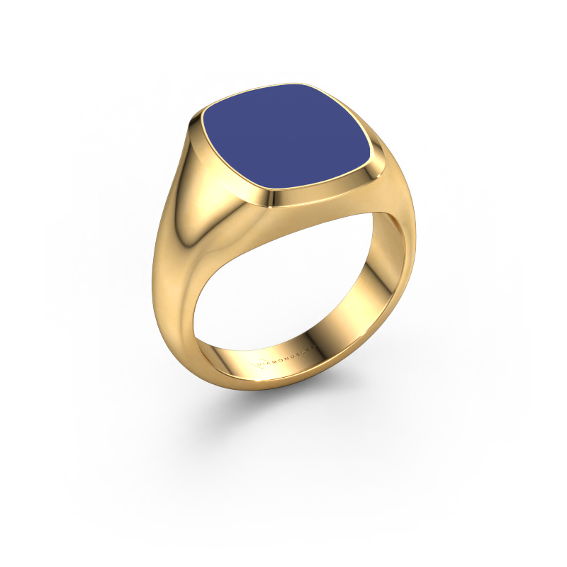 Image of Signet ring Benjamin 3 585 gold Blue enamel 14x12 mm