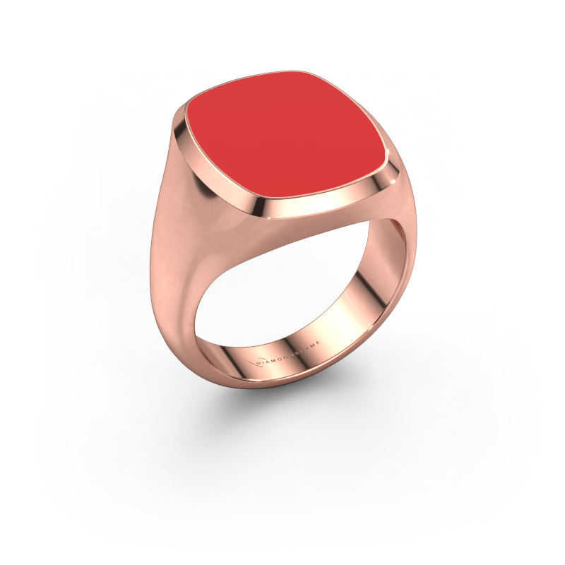 Image of Signet ring Benjamin 4 585 rose gold Red enamel 17x14 mm