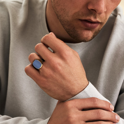 Herrenring Blauer Lapis Lazuli Goldring - Onyx Ring - Siegelring Herren - 18K Gold Siegelring - Goldringe für Männer - Goldringe Herrengeschenke Ihm