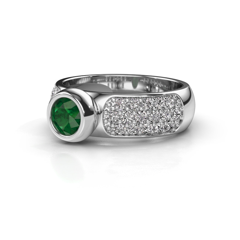 Afbeelding van Belofte ring Benthe 585 witgoud Smaragd 5 mm