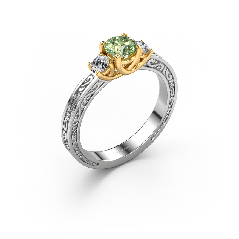 Image of Engagement ring Betty 1 585 white gold Green lab grown diamond 5 mm