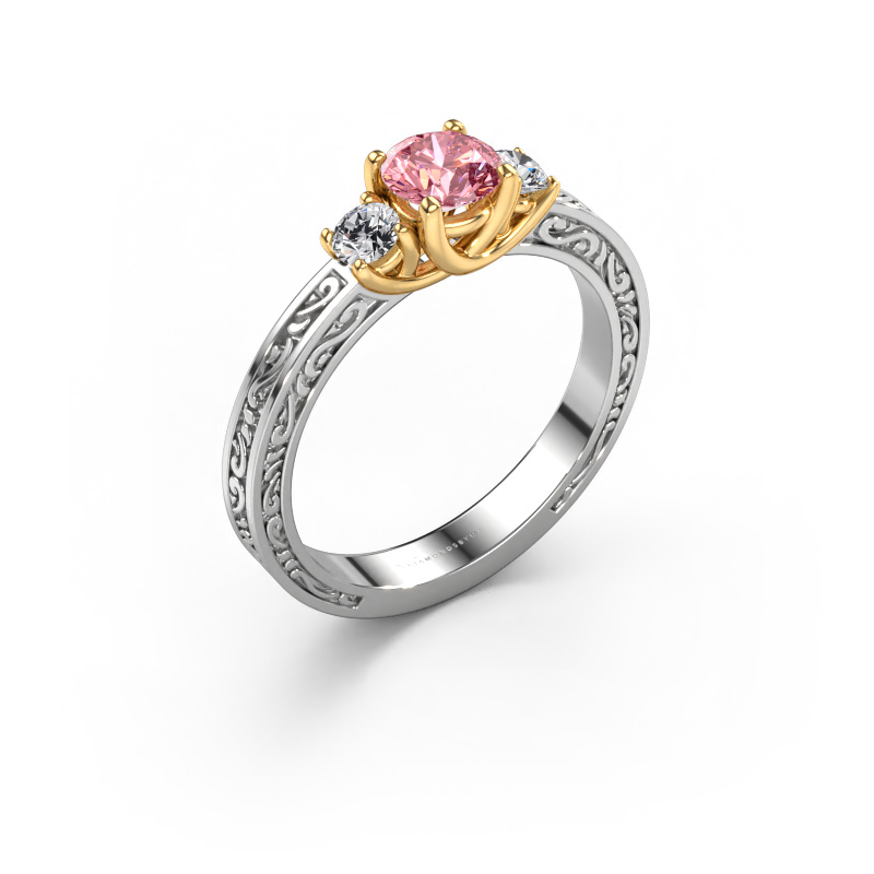 Image of Engagement ring Betty 1 585 white gold Pink lab grown diamond 5 mm
