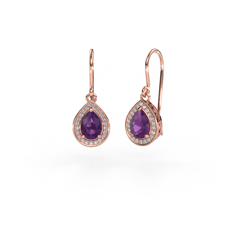 Image of Drop earrings Beverlee 1 585 rose gold Amethyst 7x5 mm