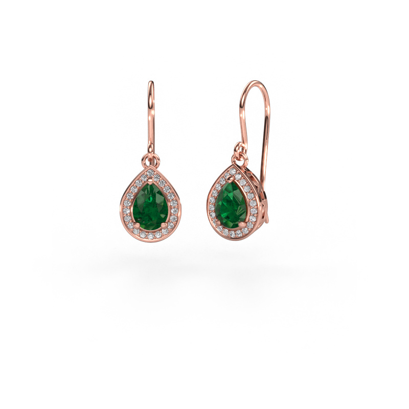 Image of Drop earrings Beverlee 1 585 rose gold Emerald 7x5 mm