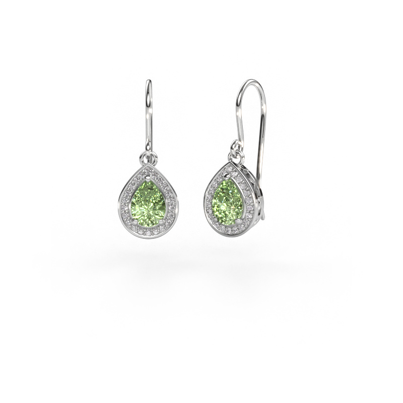 Image of Drop earrings Beverlee 1 585 white gold Green lab grown diamond 7x5 mm