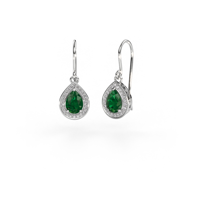 Image of Drop earrings Beverlee 1 585 white gold Emerald 7x5 mm