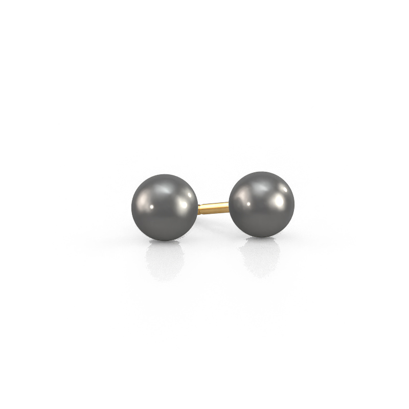 Image de Clous d'oreilles Blanche 585 or jaune Perle grise 6 mm