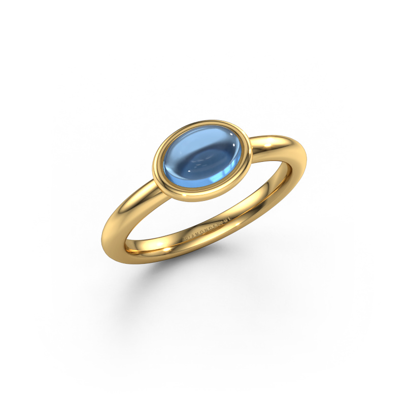 Afbeelding van Ring Blossom OVL 585 goud Blauw topaas 7x5 mm