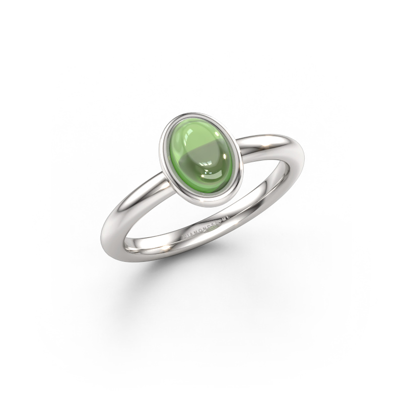 Bild av Ring Blossom OVL 2 585 vitt guld Grön turmalin 7x5 mm