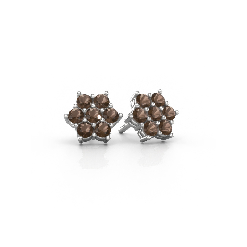 Image of Stud earrings Bonita 585 white gold Smokey quartz 2.4 mm