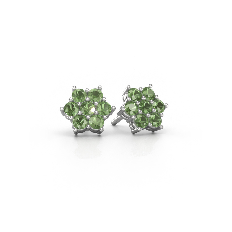 Image of Stud earrings Bonita 585 white gold Tourmaline green 2.4 mm