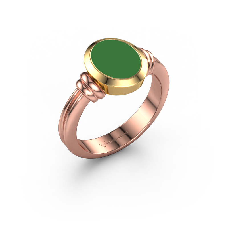 Image of Signet ring Brenda 1 585 rose gold Green enamel 10x8 mm