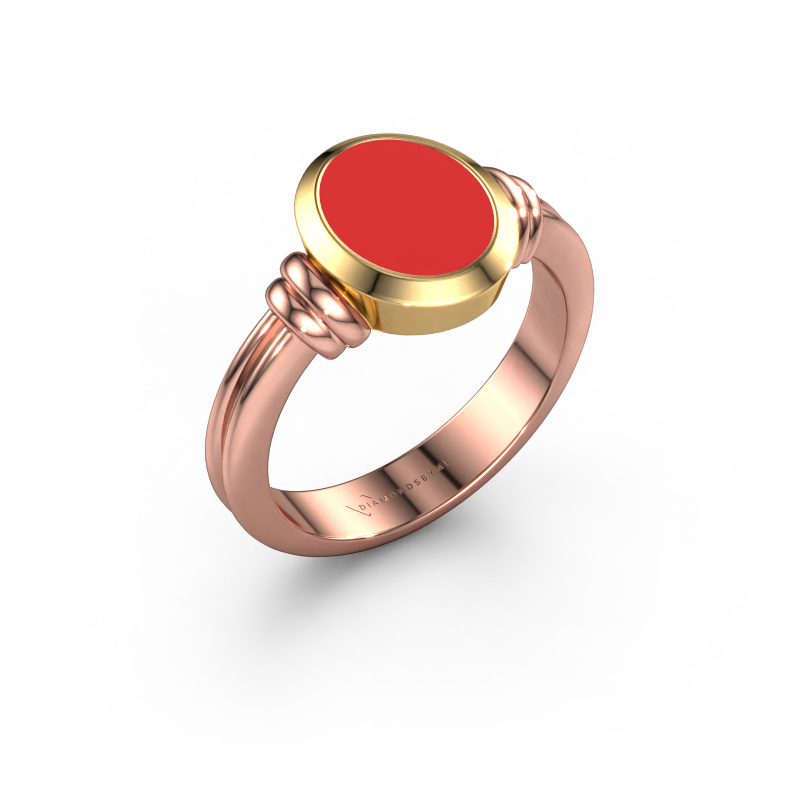 Image de Chevalière Brenda 1 585 or rose émail rouge 10x8 mm